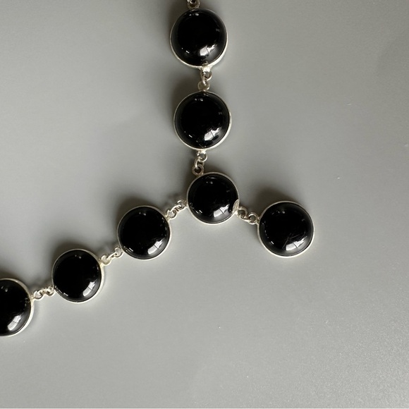 Sterling Silver Plated Onyx Y Necklace – Artisan Made Statement Piece - Picture 8 of 12